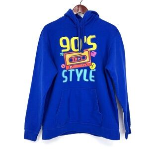 Port & Company Ring Spun Retro 90’s Cassette Tape Blue Graphic Hoodie Size Large